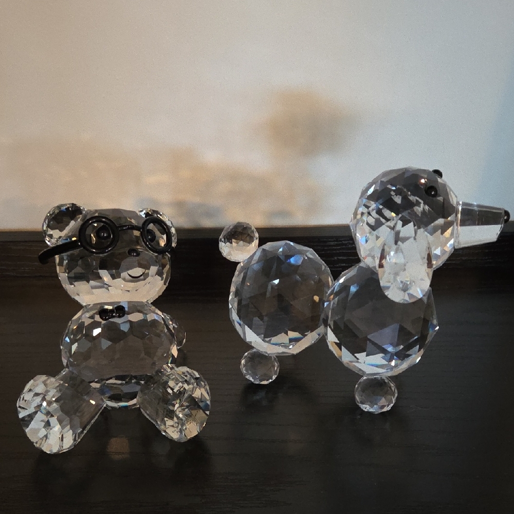 Crystal Bear and Dog Figurines